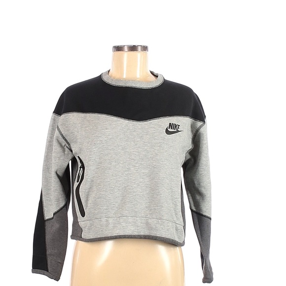 Nike Color Block Crop Gray Sweatshirt with Zip Pockets - Picture 1 of 5